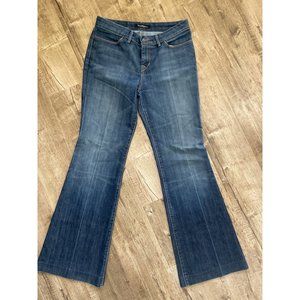 David Kahn Mid-Rise Embroidered Pockets Flare Leg Denim Jeans Blue Womens Sz 28